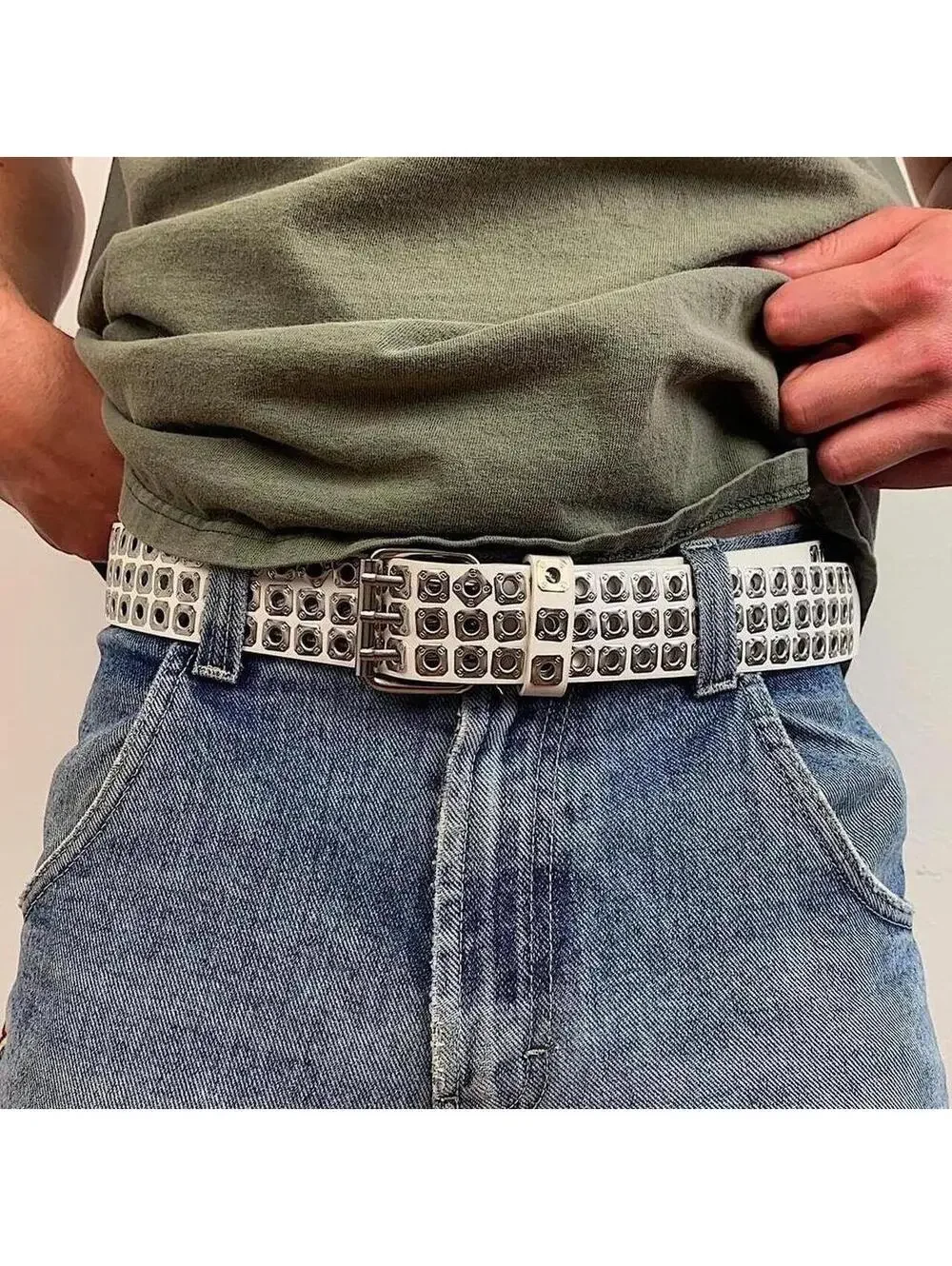 Cyber Punk y2k 2000s style white and silver studded belt. Nice quality. 42